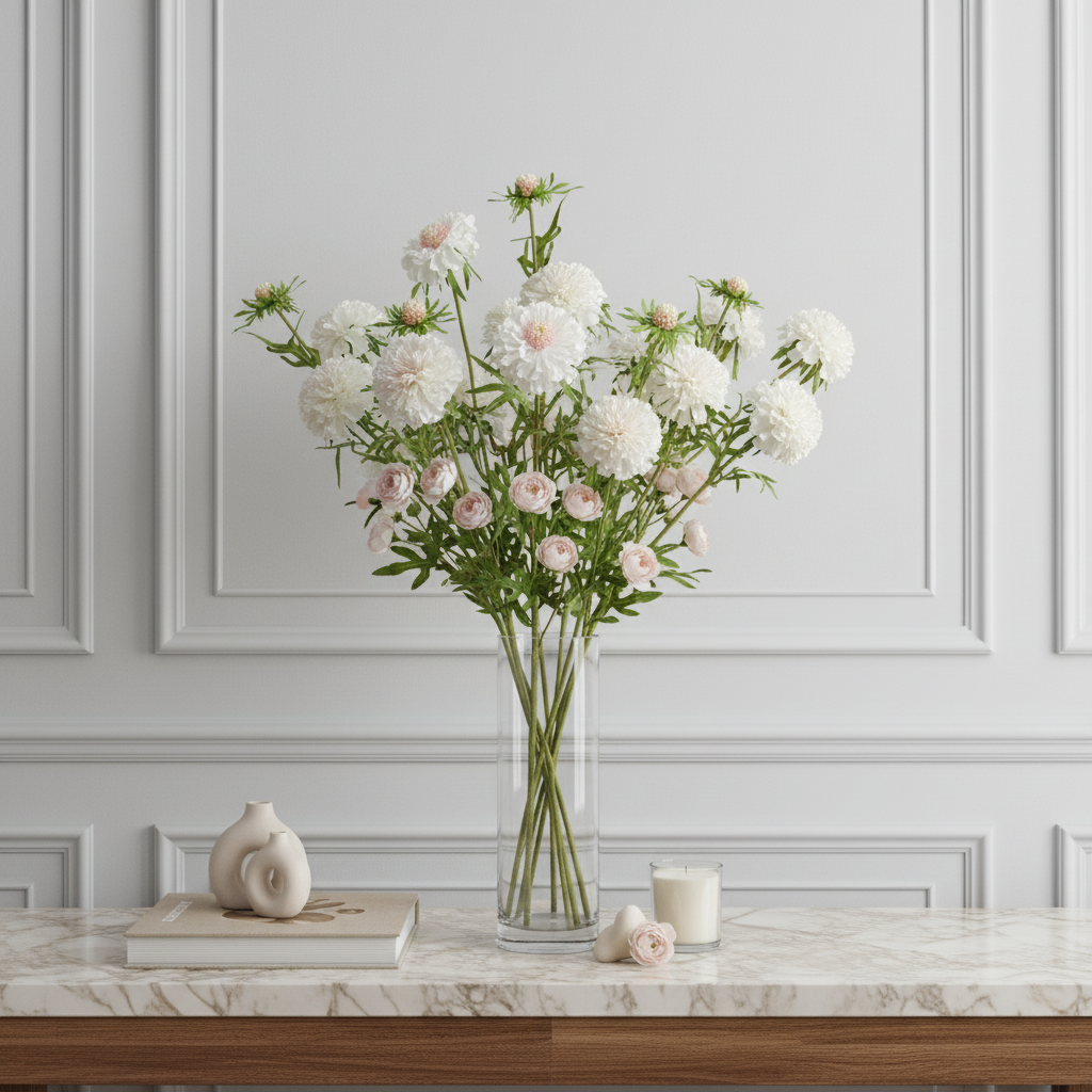 Sia Scabiosa tige fleur artificielle 59 cm blanc