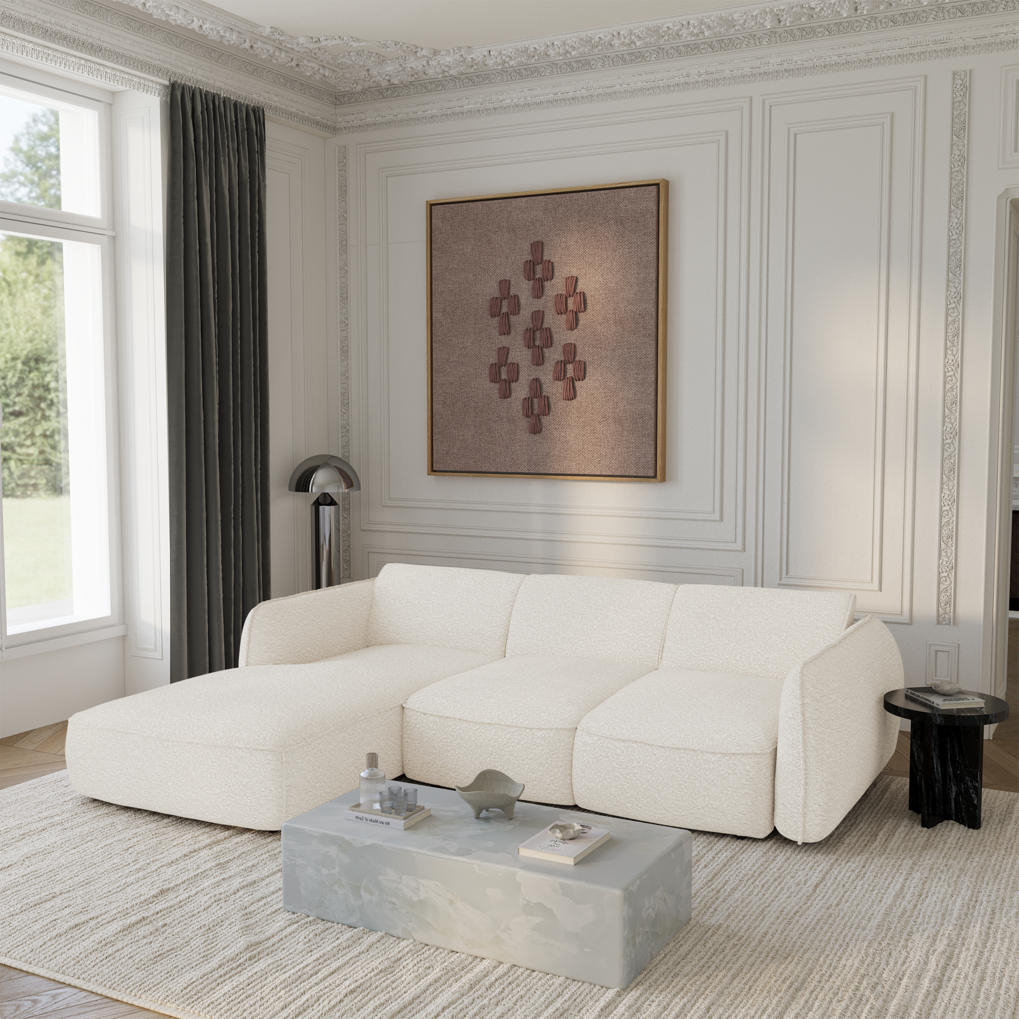 Sia Home Livia canapé d'angle convertible crème 274 cm
