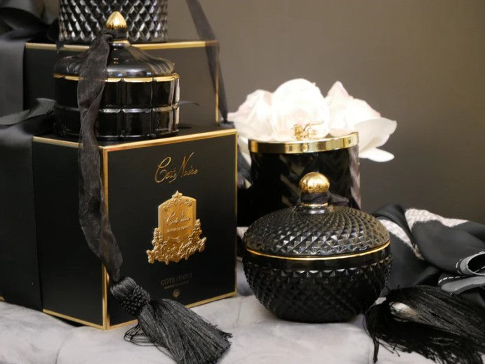 Côte Noire Art Deco GML30004 bougie ronde noire et or 300g