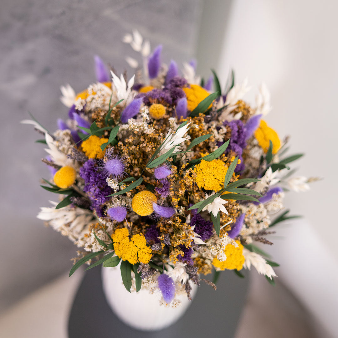 Flowrette Marceau bouquet fleurs séchées M jaune violet