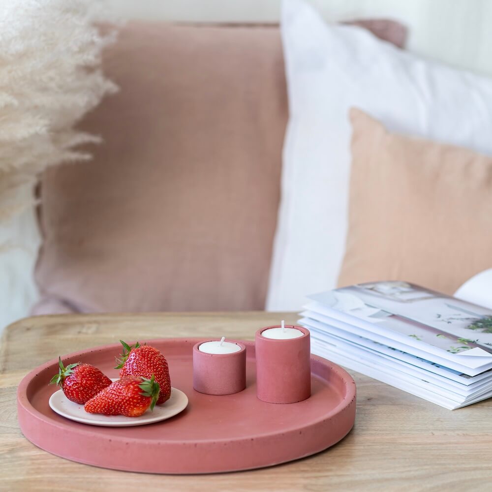 Flowrette Duo bougeoirs béton rose chauffe-plat