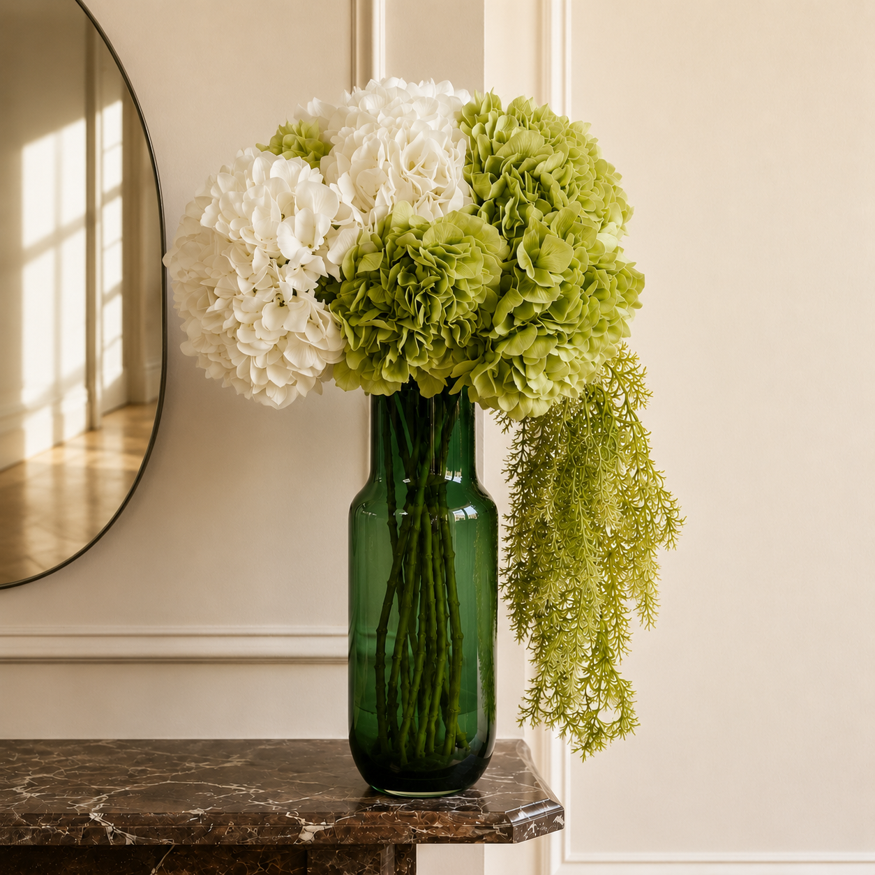 Sia Home Bouquets Artificiels Hortensias bouquet vert blanc 8 tiges