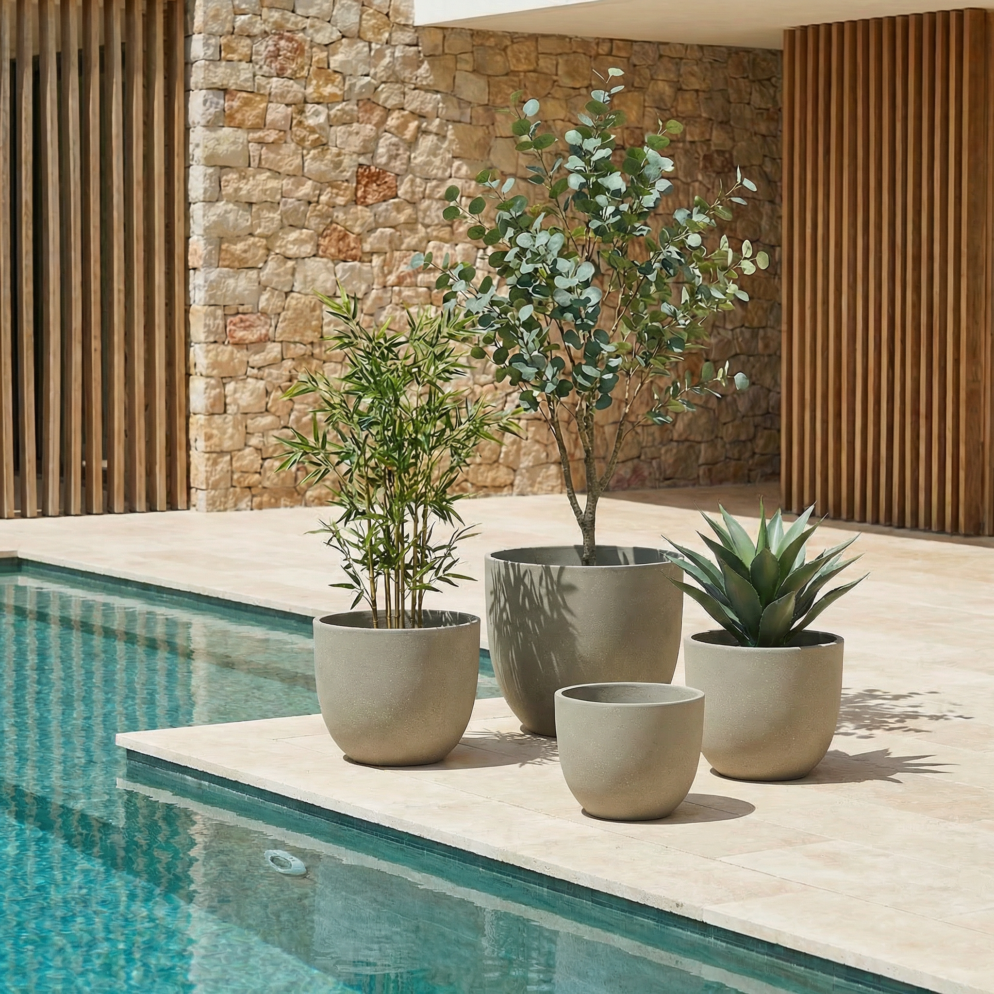Sia Home Terra 4 cache-pots arrondis beige granito ciment