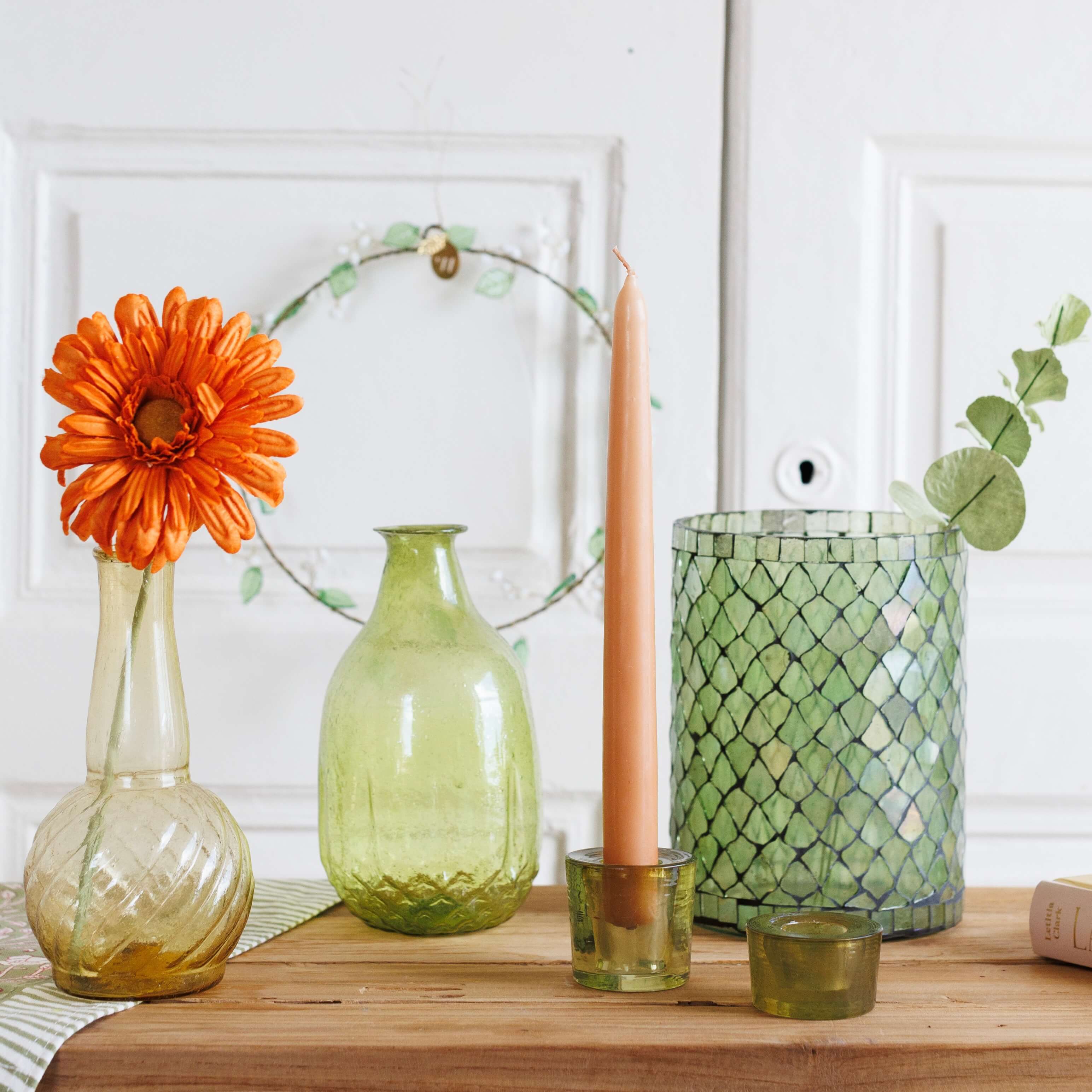 Flowrette Vases petit vase Mosaïc vert artisanale photophore
