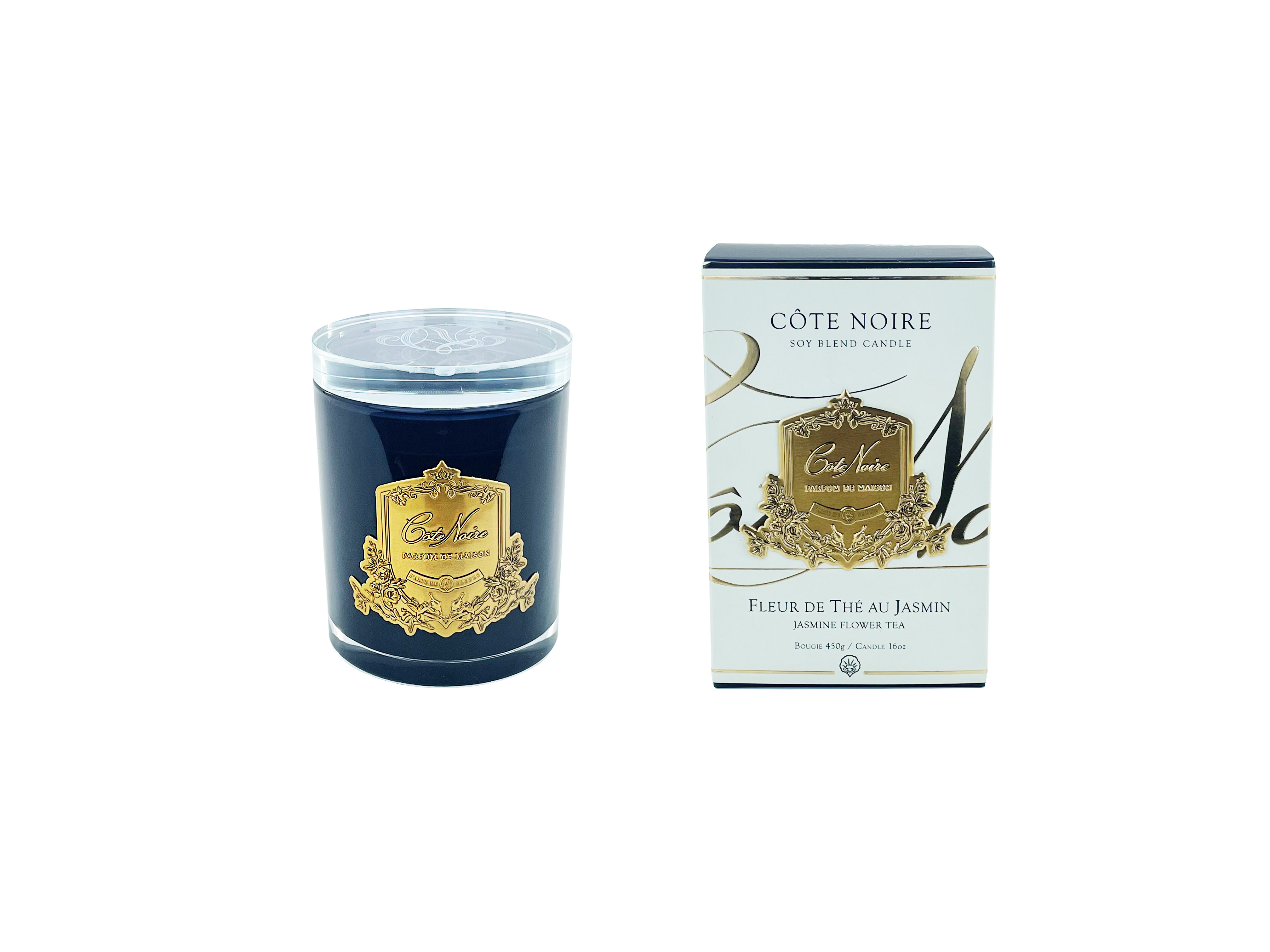 Côte Noire Soy Blend 450 g bougie jasmin verre fumé