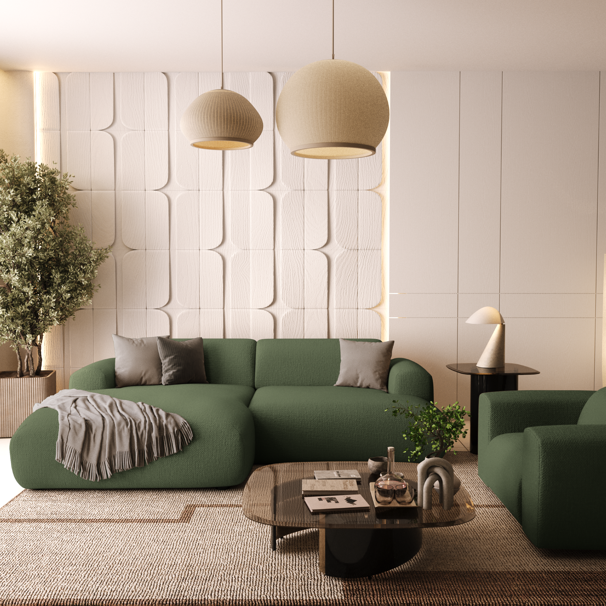 Sia Home Myra canapé angle gauche vert olive 5 places