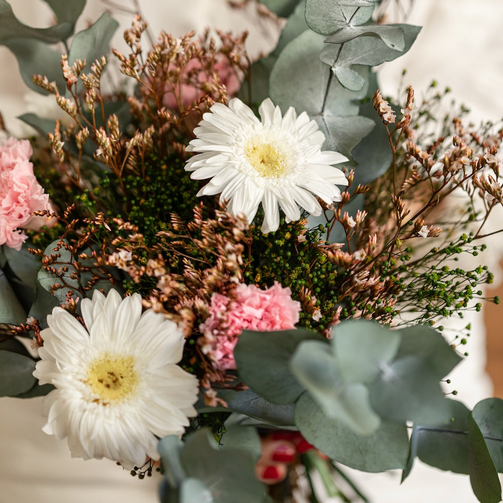 Flowrette Abbesses bouquet stabilisé blanc rose taille unique