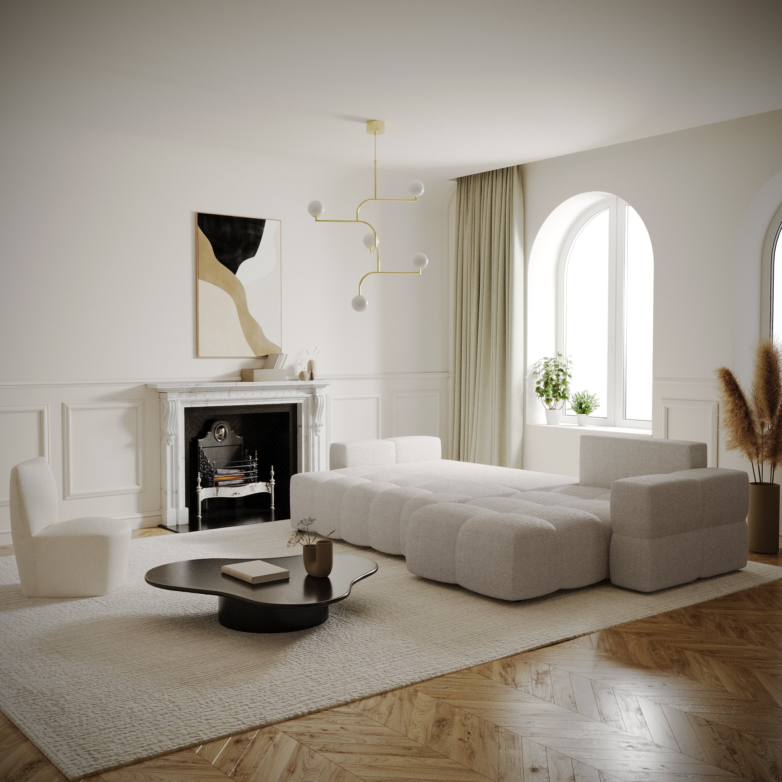 Sia Home Gabriel canapé angle gauche convertible crème tissu