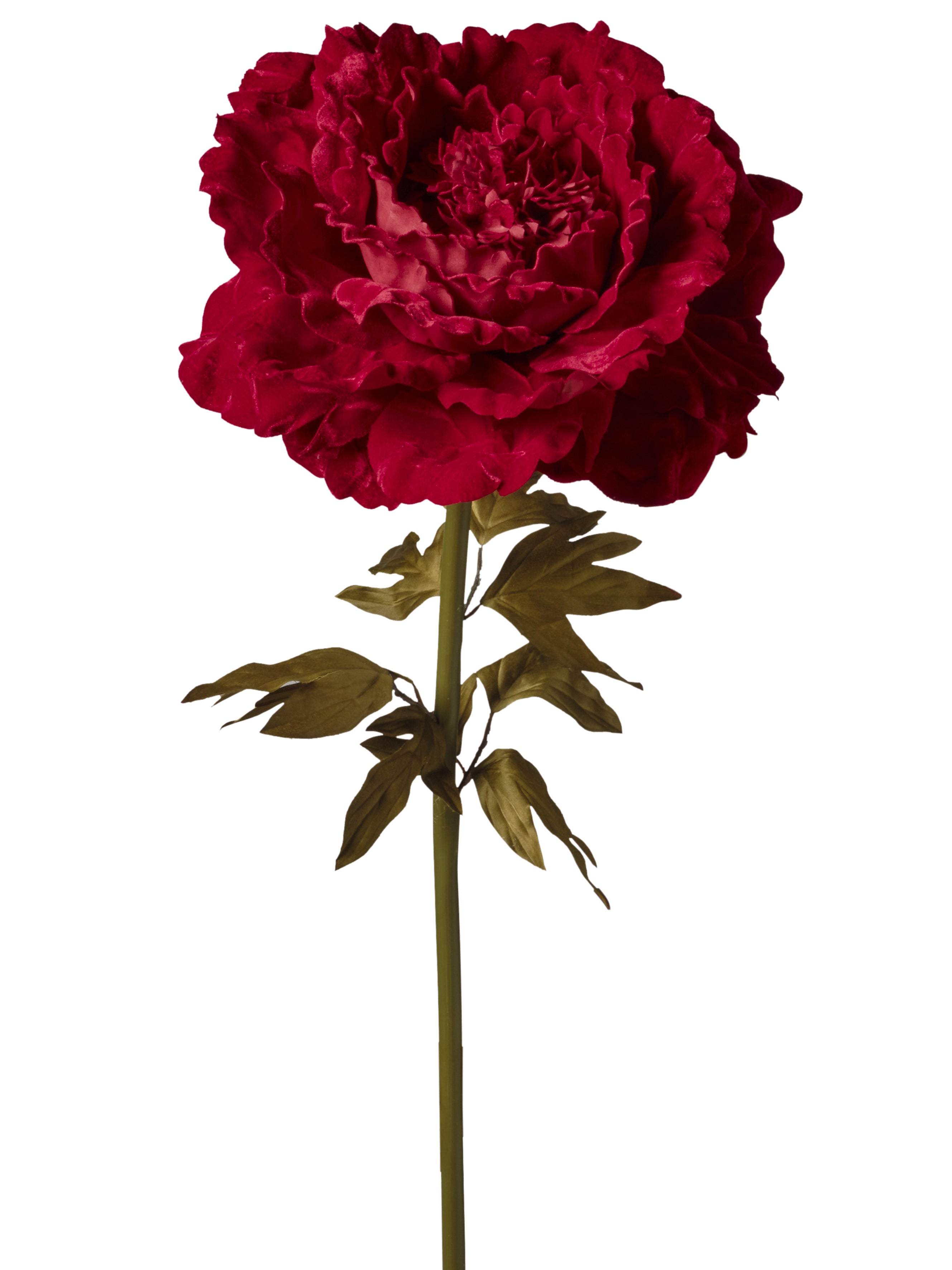 Feuillazur pivoine velours fleur artificielle rouge 115 cm