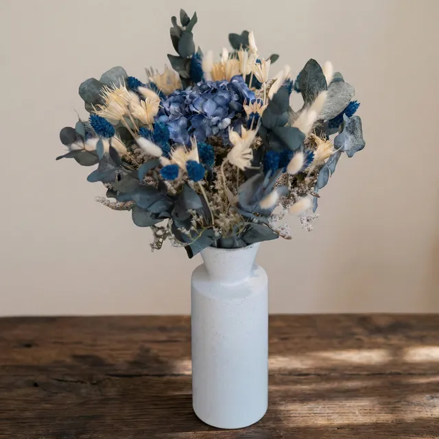 Flowrette Rimbaud bouquet mixte fleurs séchées bleu saphir