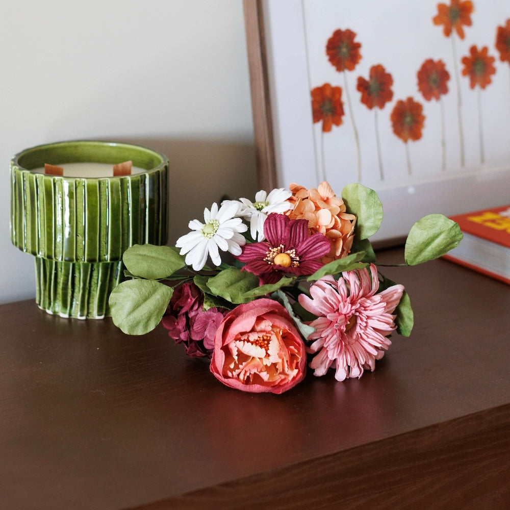 Flowrette Valadon bouquet fleurs papier corail bordeaux