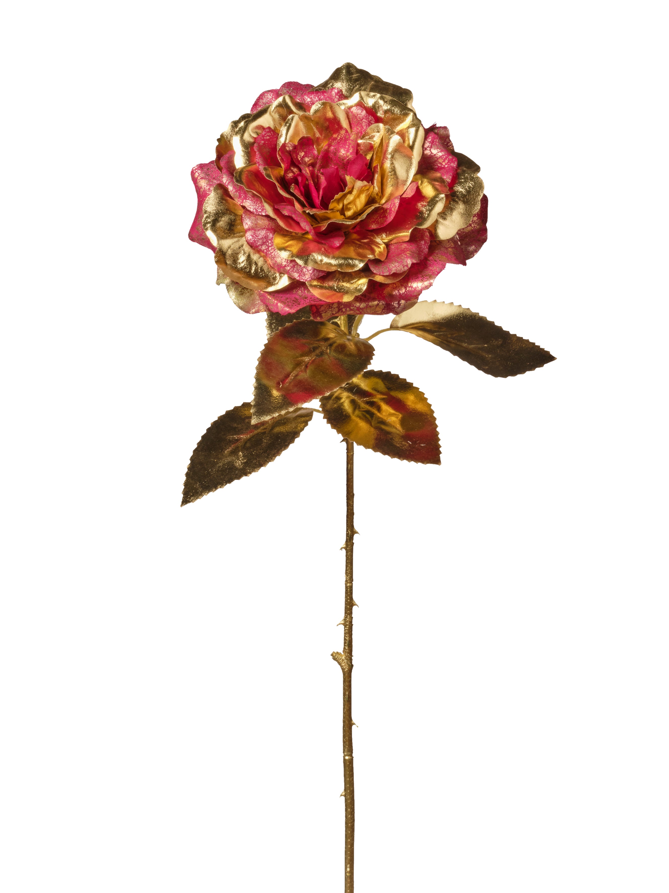 Feuillazur Rungis Rose métallique fleur Noël rouge tige 150cm