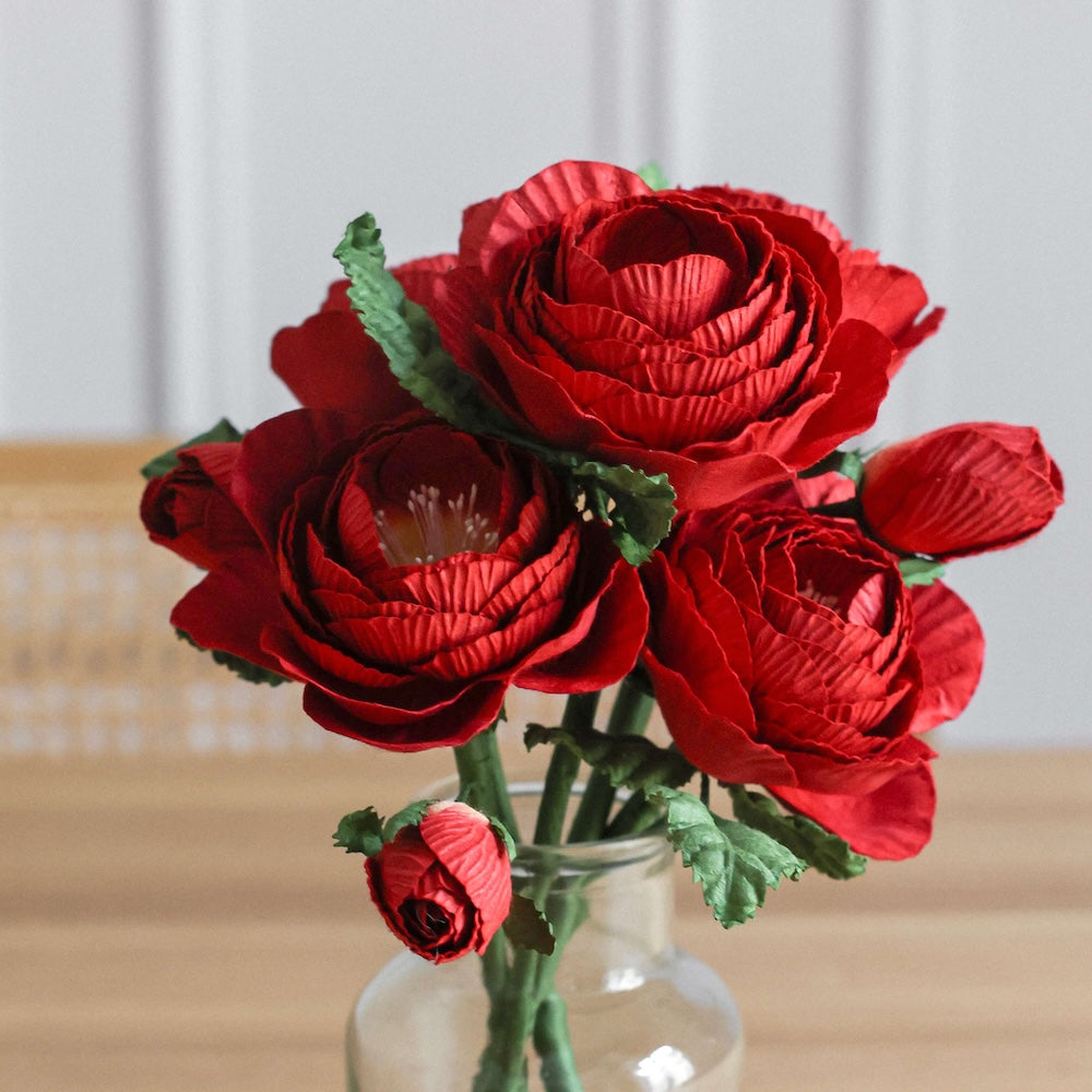 Flowrette Rose Queen rouge fleur en papier x1 artisanale