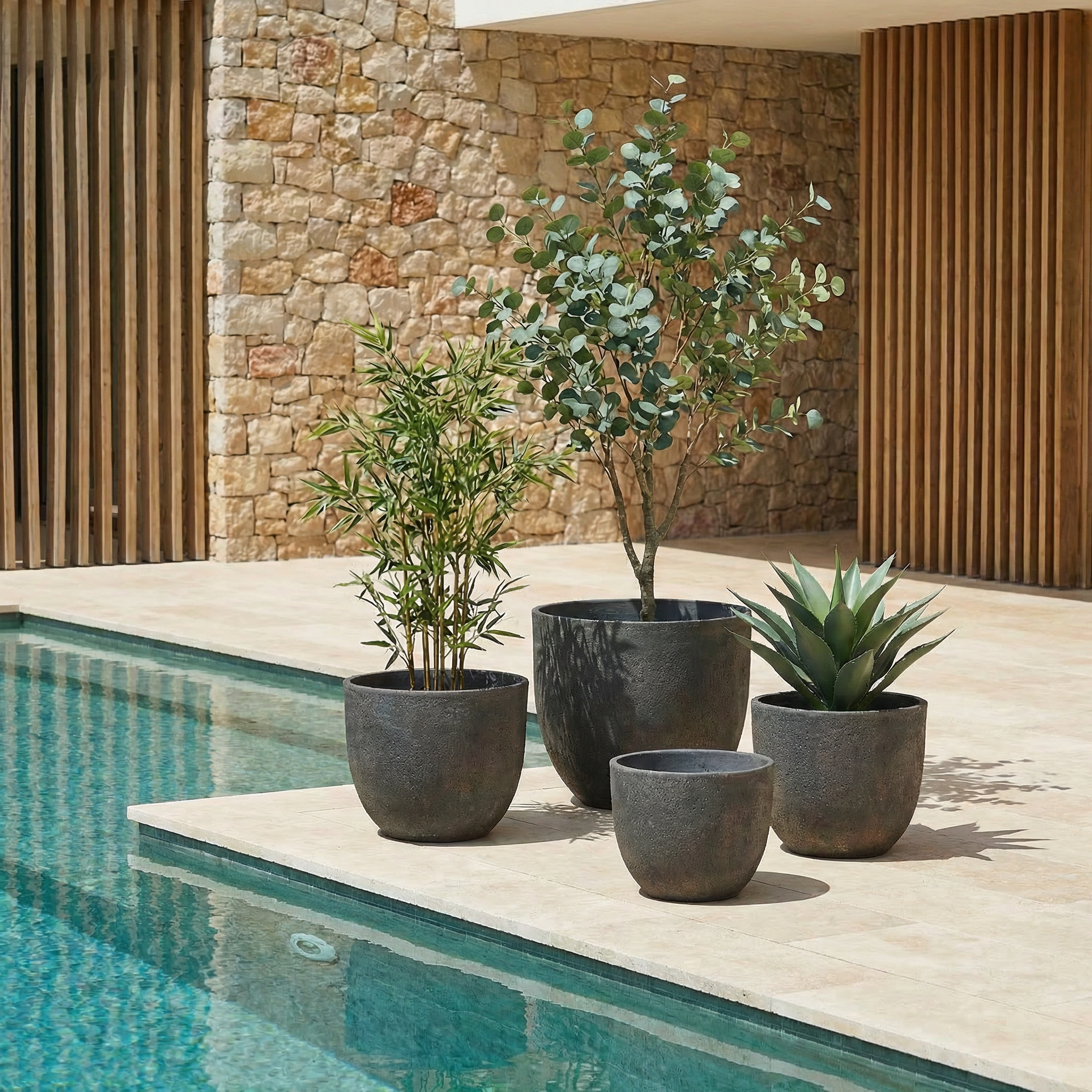 Sia Terra lot 4 cache-pots marron foncé fibre ciment