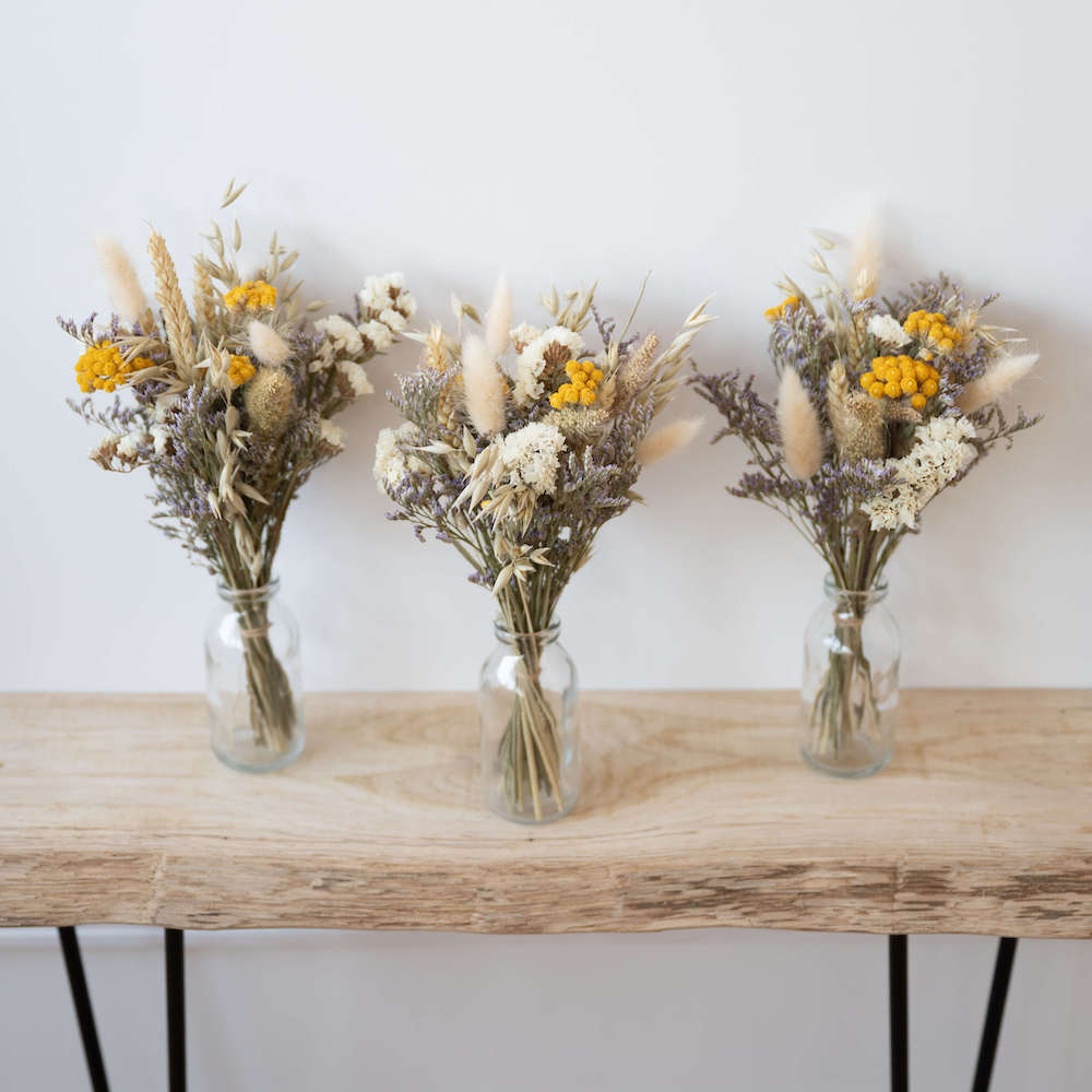 Flowrette Odéon Trio Petits Bouquets Séchés Vases Verre
