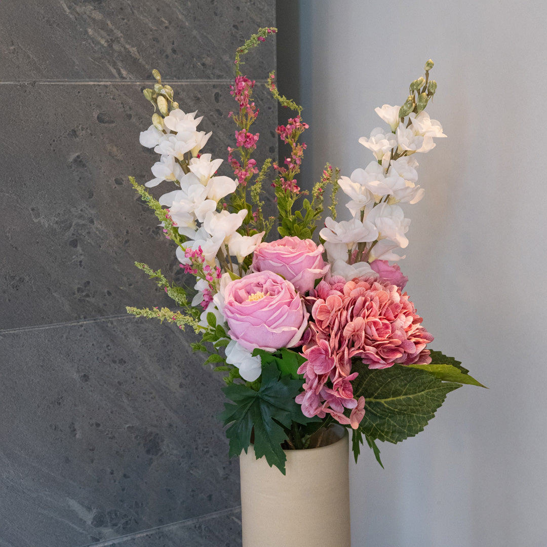 Flowrette Juliette bouquet fleurs artificielles rose blanc romantique