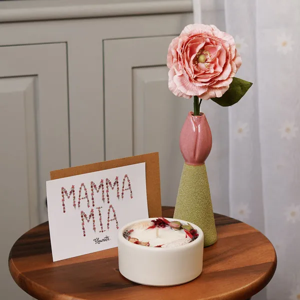 Flowrette Décoration Coffret fête des mères bougie bouquet vase