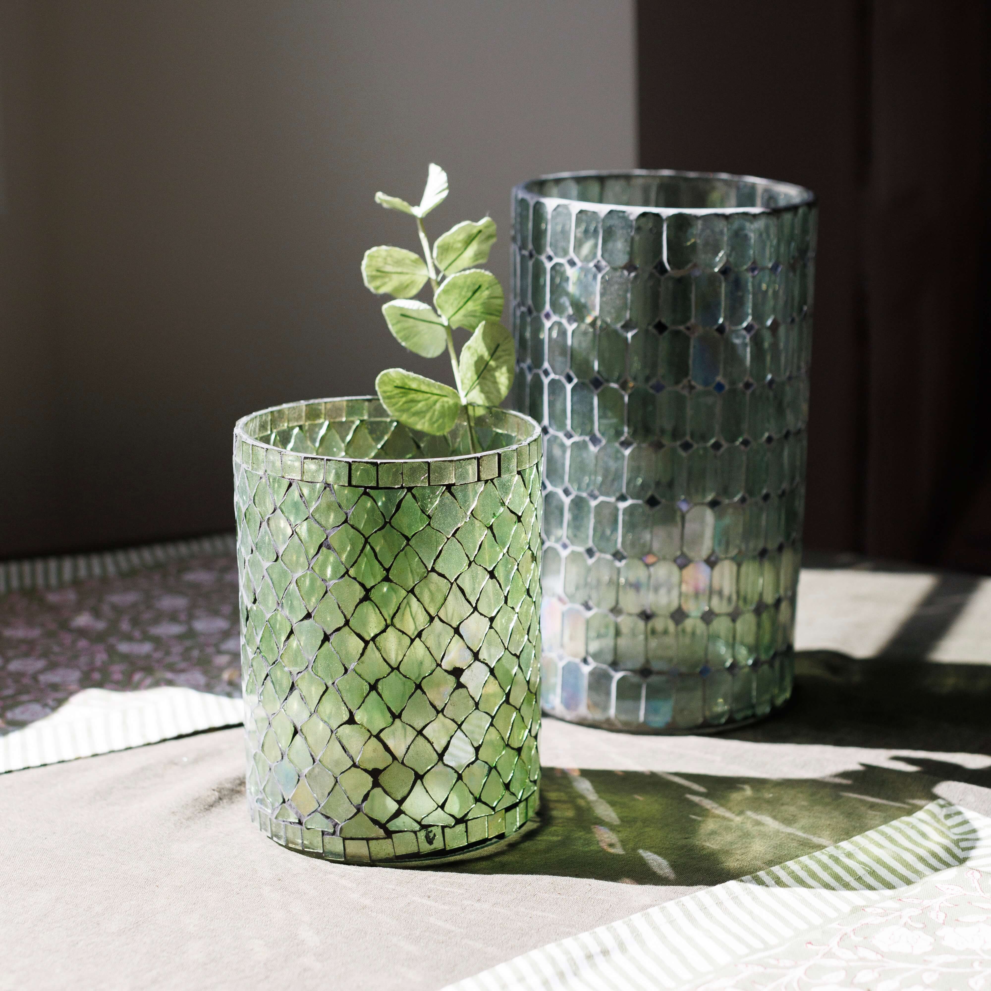 Flowrette Vases petit vase Mosaïc vert artisanale photophore