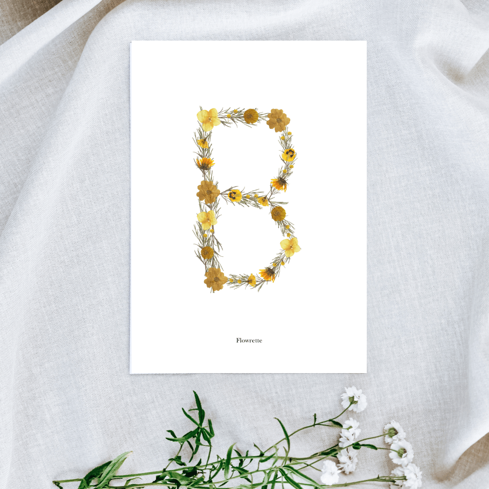Flowrette Herbier affiche lettre jaune A5 fleurs naissance