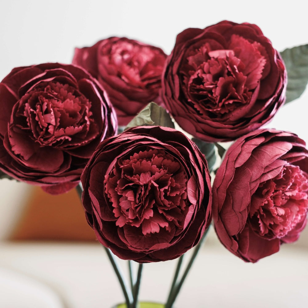 Flowrette Bouton Pivoine Papier Bordeaux Fleur x1 Romantique