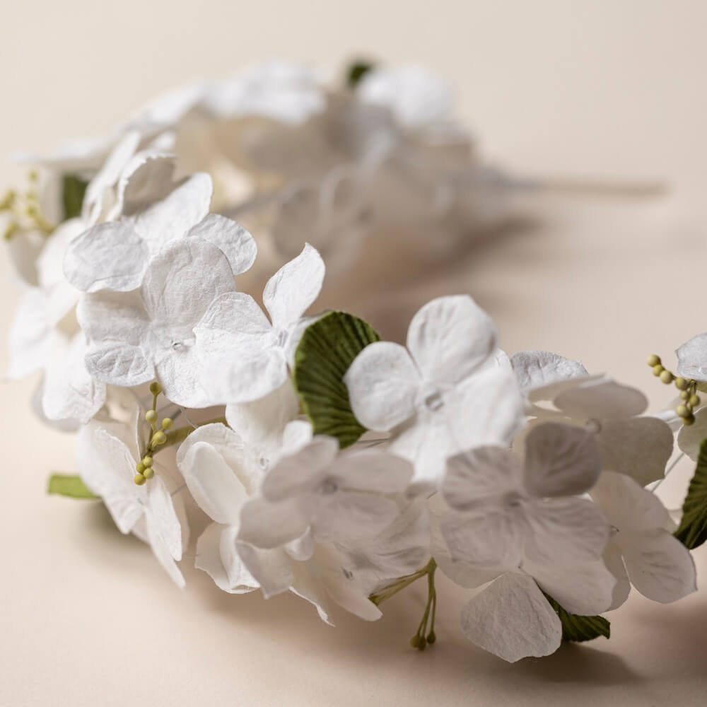 Flowrette serre-tête papier blanc et vert L mariage