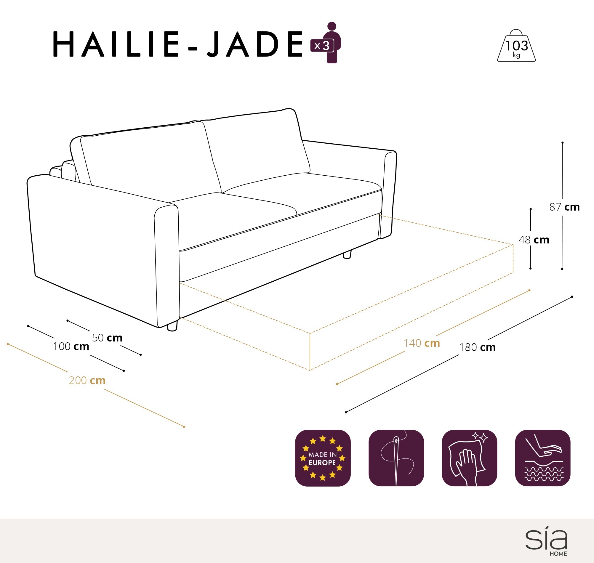 Sia Home Hailie-Jade canapé convertible beige 140 cm