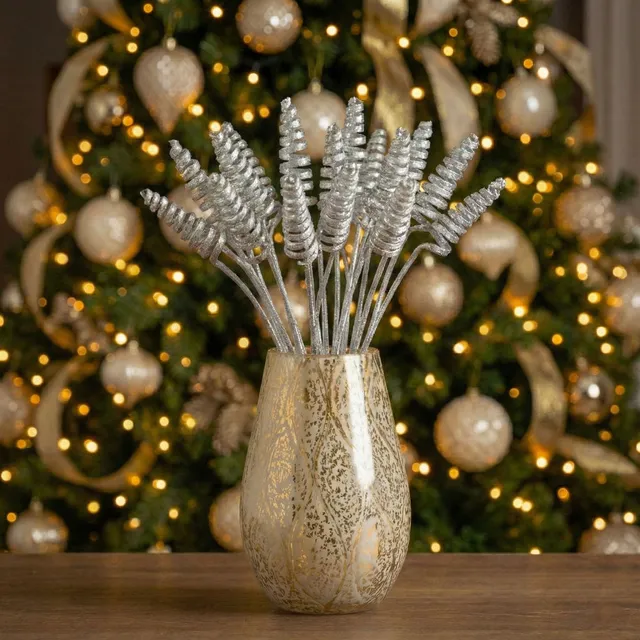 Flowrette Cane Cone séché tige décorative argenté x3