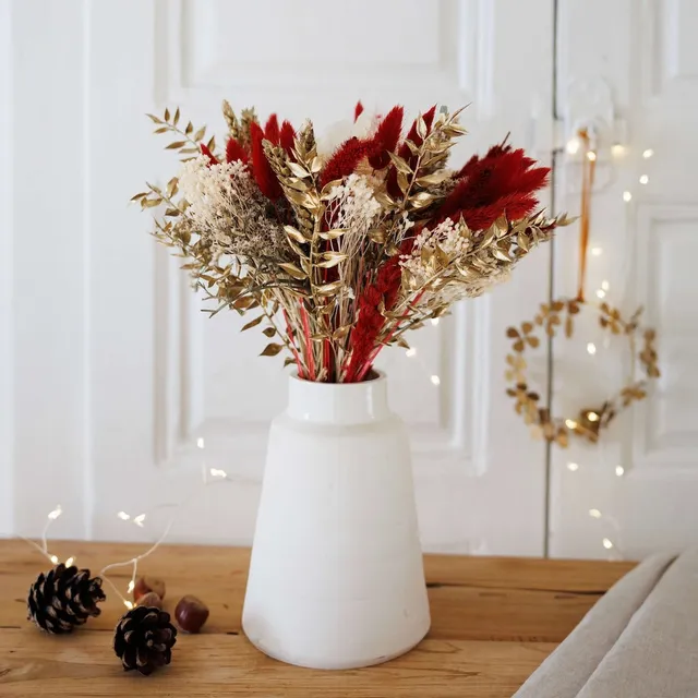 Flowrette Hiver bouquet fleurs séchées rouge taille M
