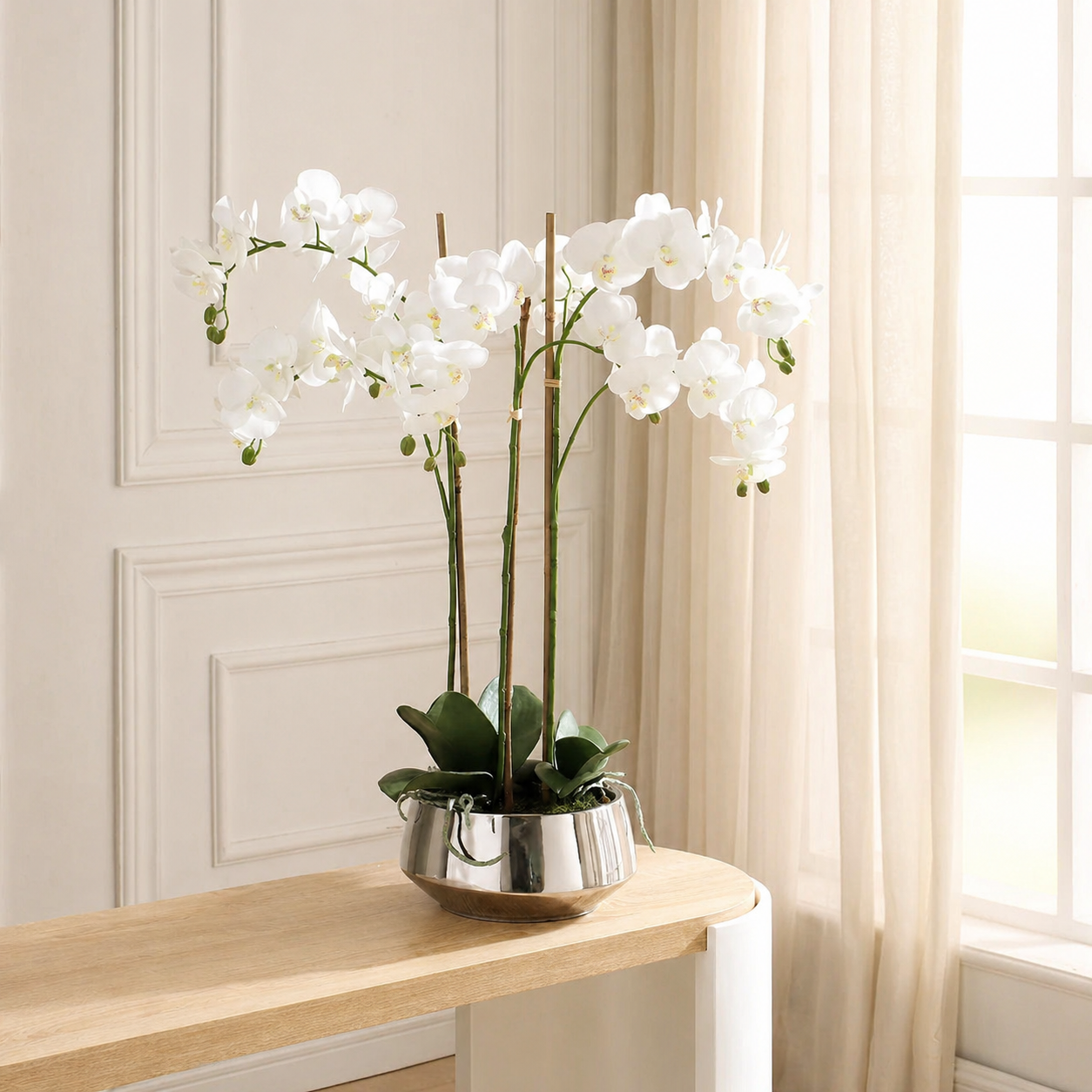 Sia Lena composition orchidée artificielle blanc vase doré