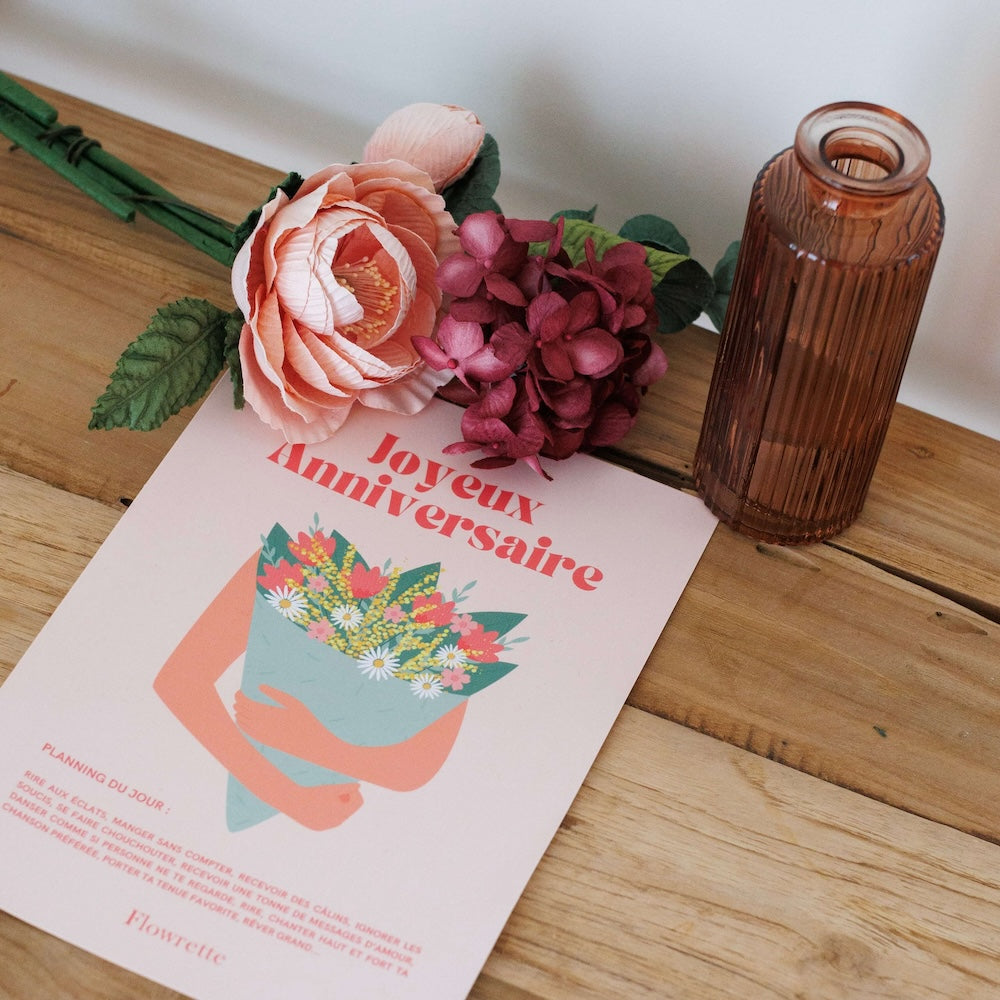 Flowrette Coffret anniversaire bouquet papier vase verre