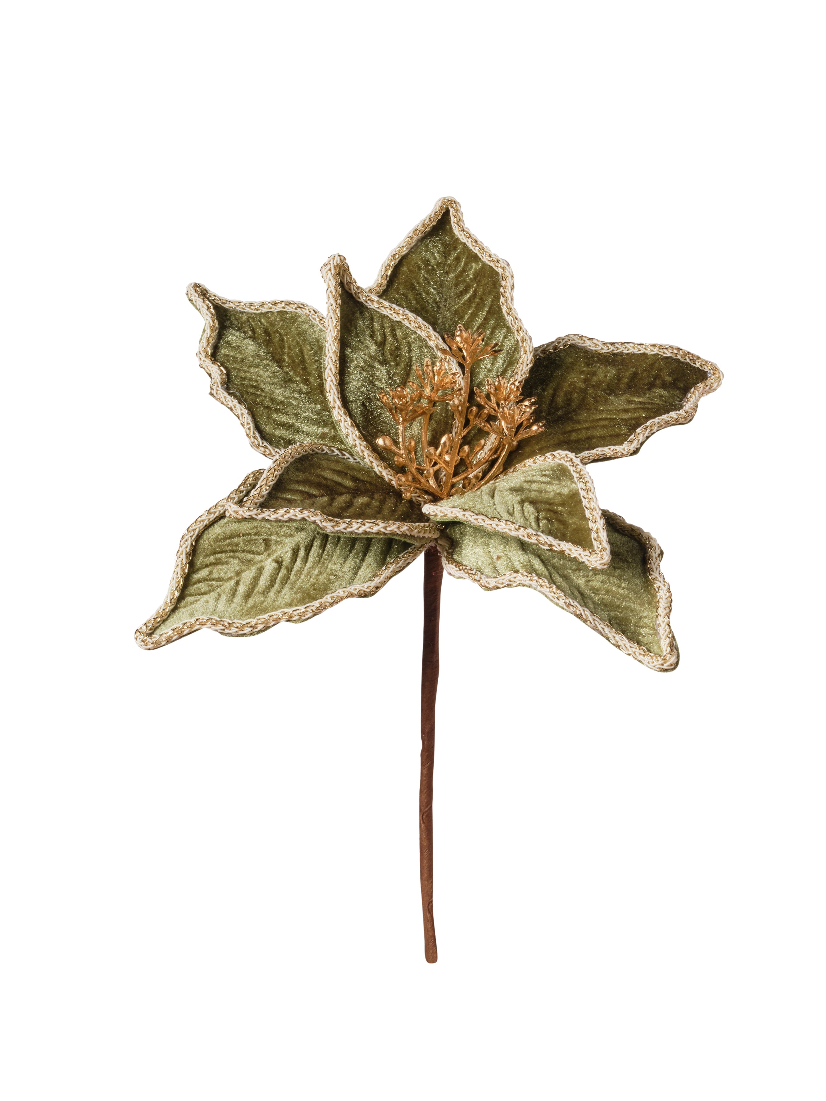 Feuillazur Rungis Tige poinsettia velours vert fleur Noël 15cm