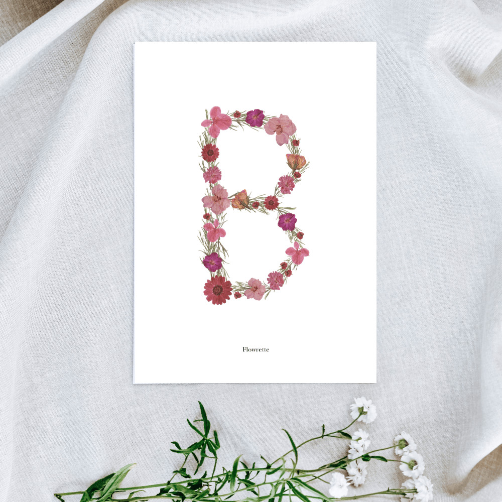 Flowrette affiche A5 herbier lettre rose initiale
