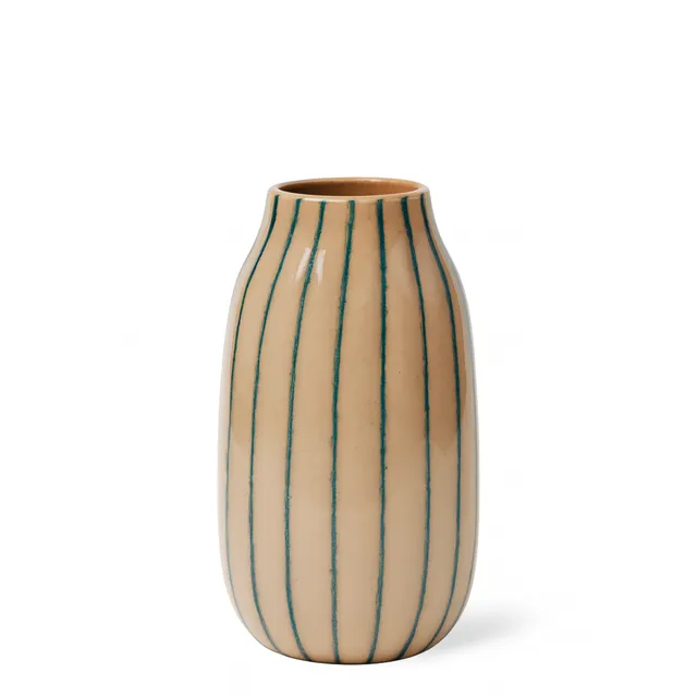 Sia Home Strio 28 cm vase en verre beige lignes vertes