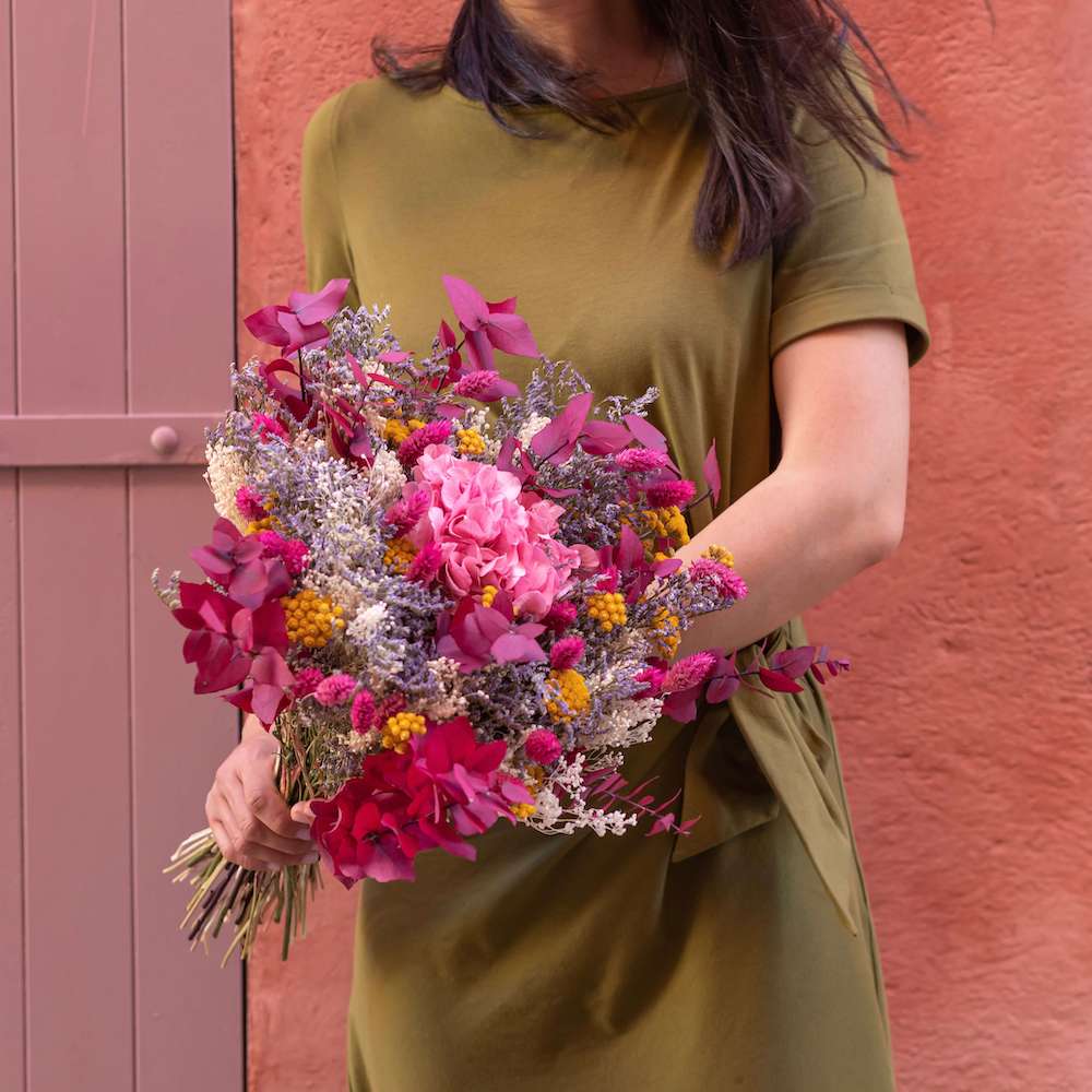 Flowrette Emile bouquet fleurs séchées taille M hortensia rose