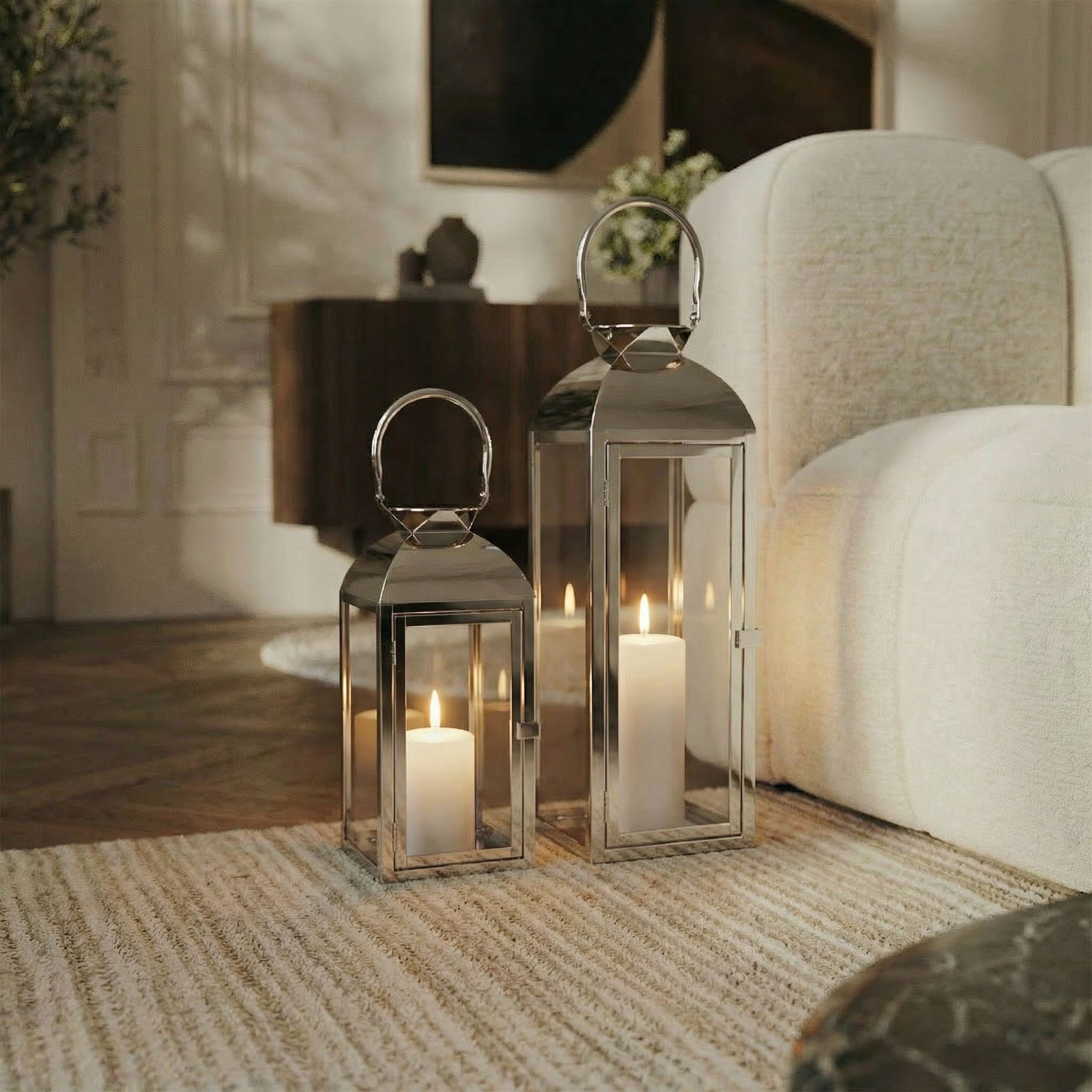 Sia Home Lanterne Ava 43 cm lanterne argentée acier