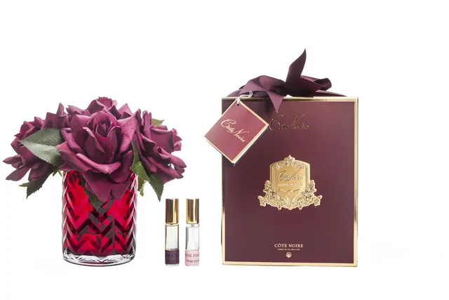 Côte Noire Herringbone HCF06 fleurs roses rouges vase