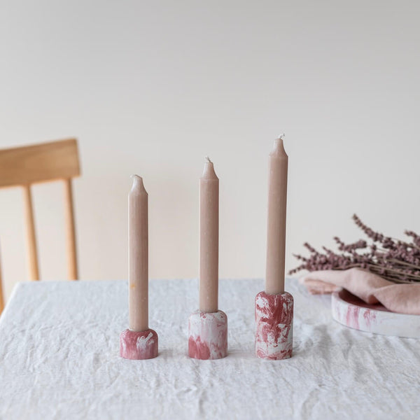 Flowrette Trio bougeoirs béton marbré rose bâtons