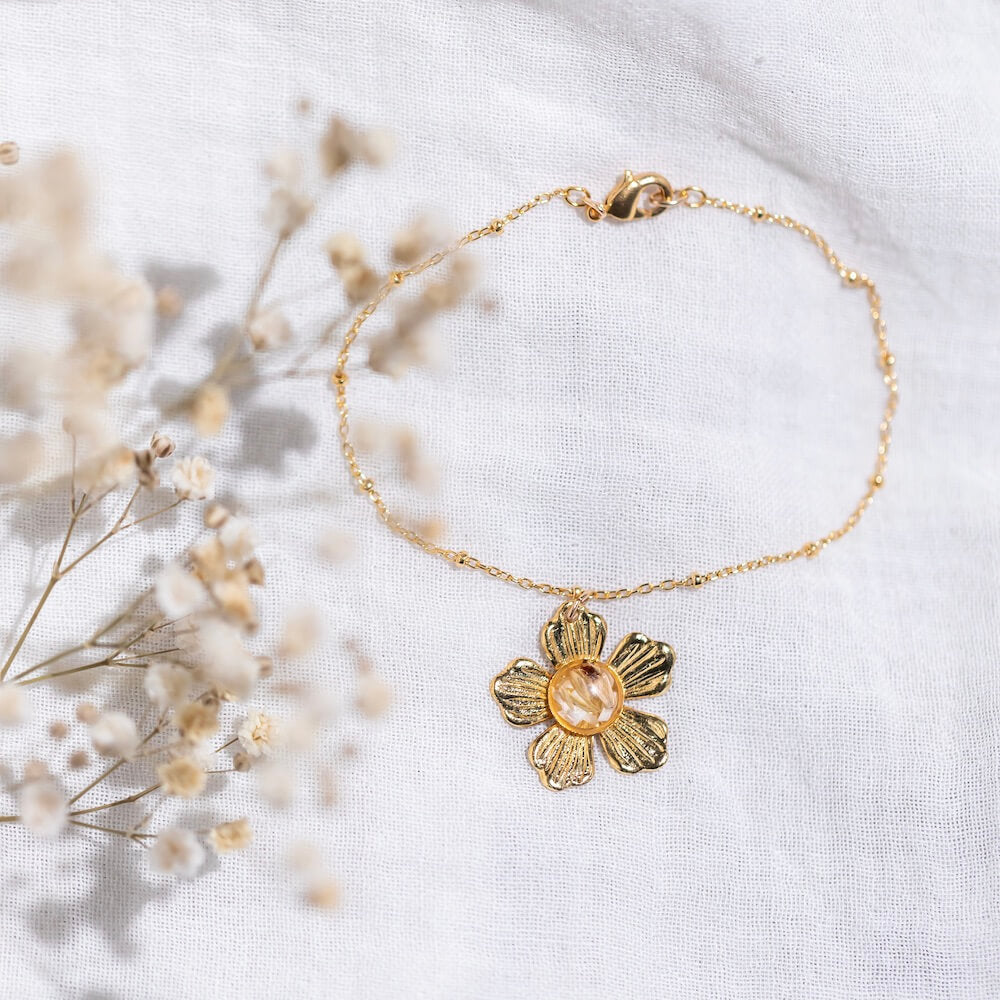 Flowrette Daisy bracelet fleurs séchées doré or fin