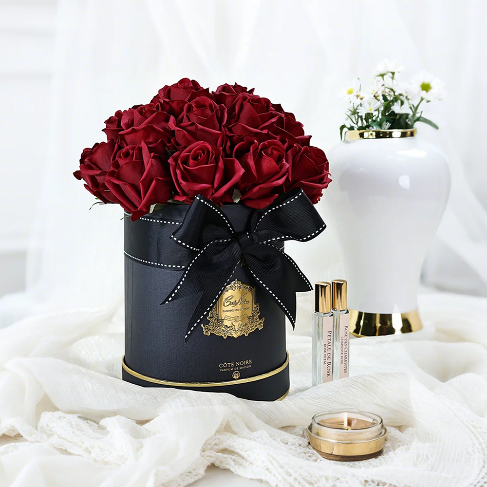 Côte Noire Perfumed Flowers bouquet parfumé rouge carmin boîte chapeau