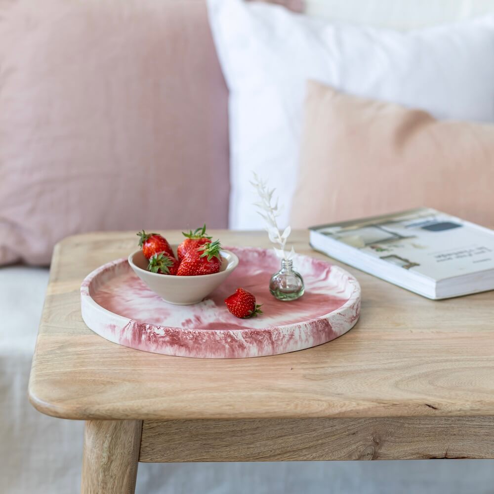 Flowrette Plateau béton marbré rose 30 cm