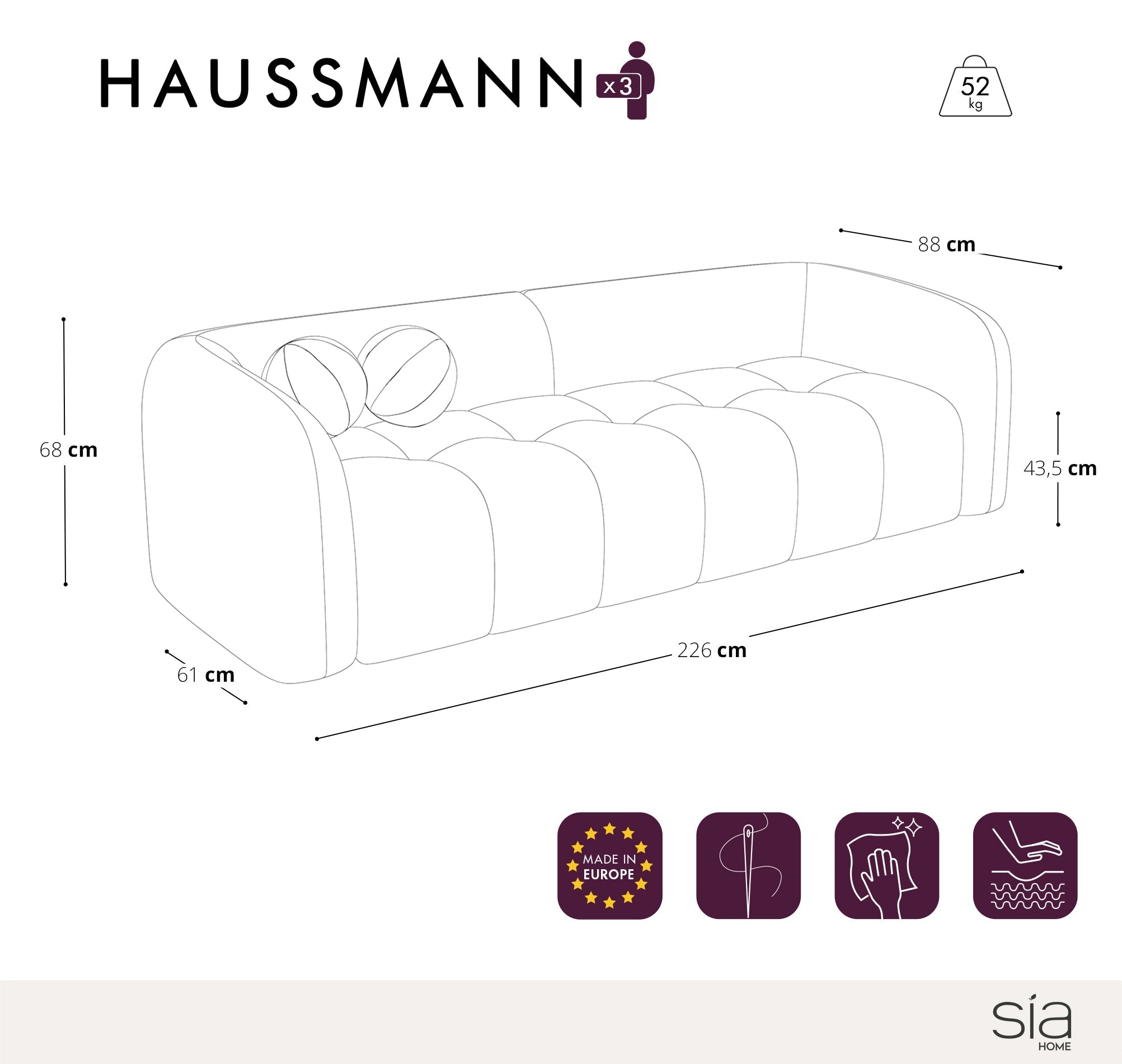Sia Haussmann canapé crème courbes arrondies coussins boules