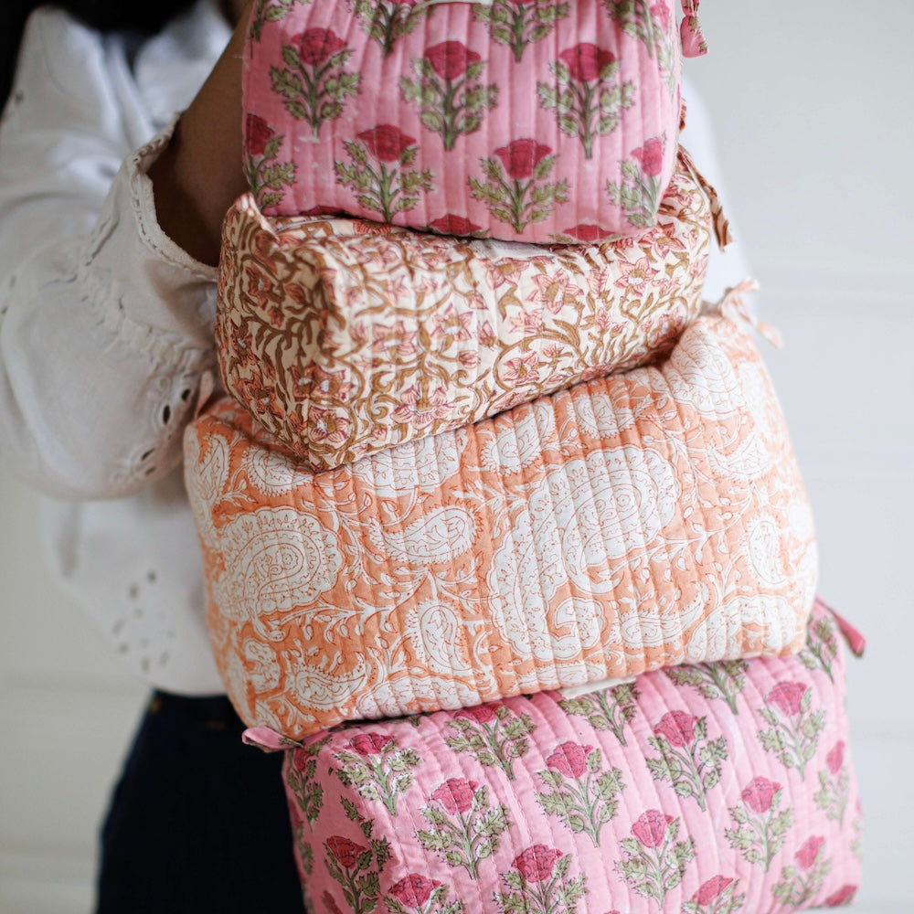 Flowrette Kanpur trousse toilette coton jaune block print