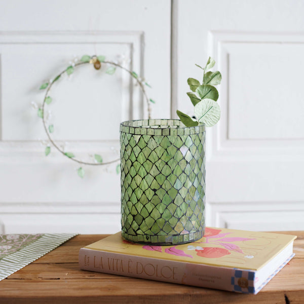 Flowrette Small vase mosaïque vert photophore