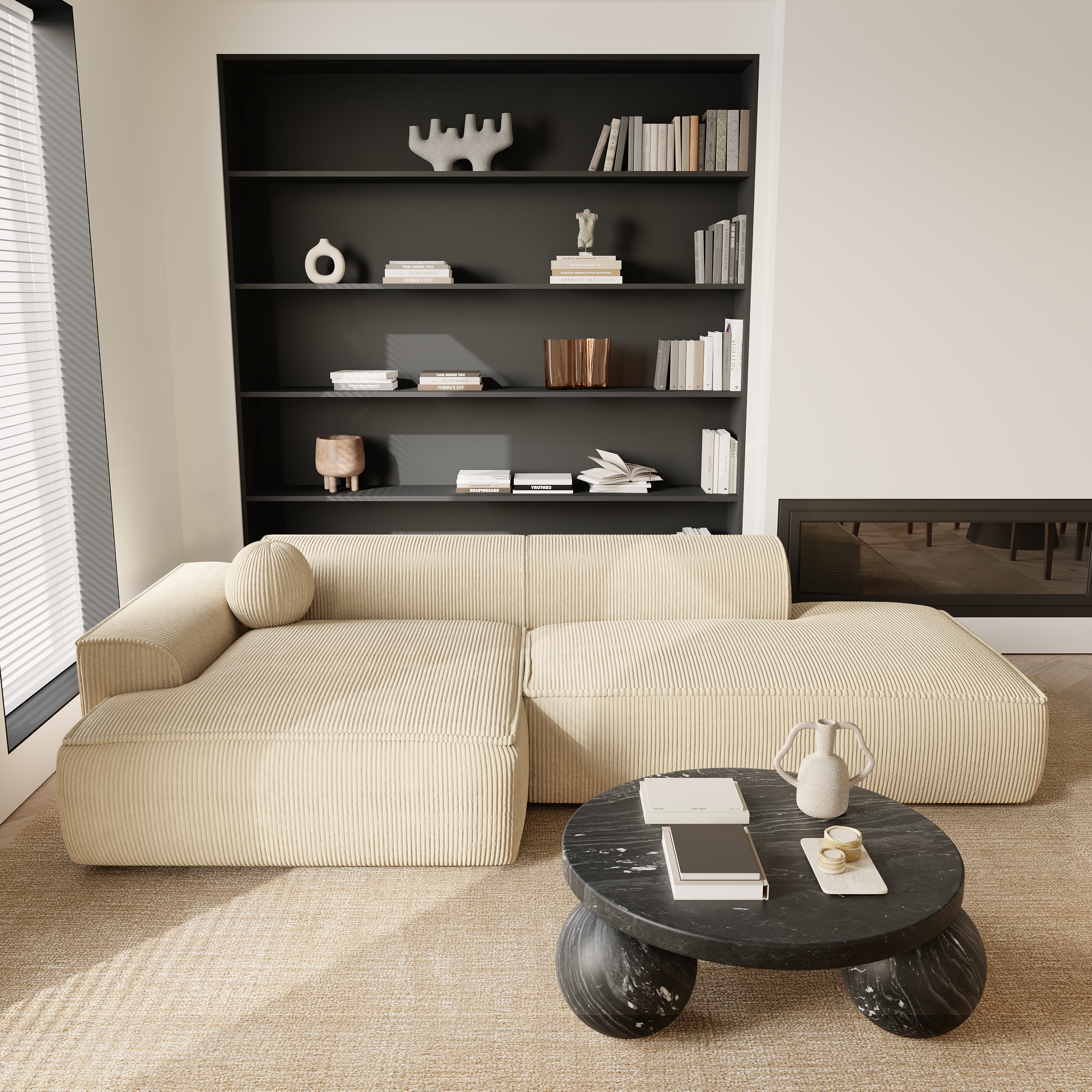 Sia Home Ania canapé angle gauche crème coussin boule