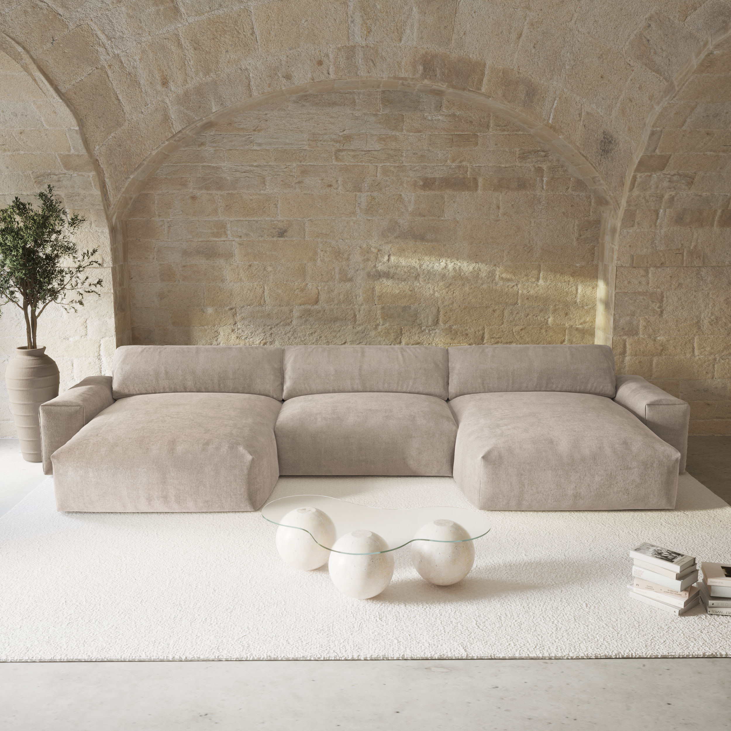 Sia Home Bliss canapé panoramique crème 5 places
