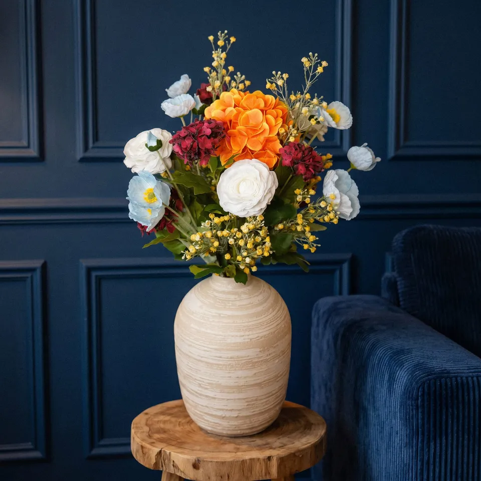 Flowrette Alma bouquet fleurs artificielles orange bordeaux