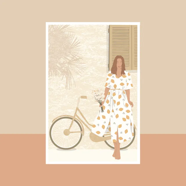 Flowrette Décoration Carte Femme au Vélo pastel