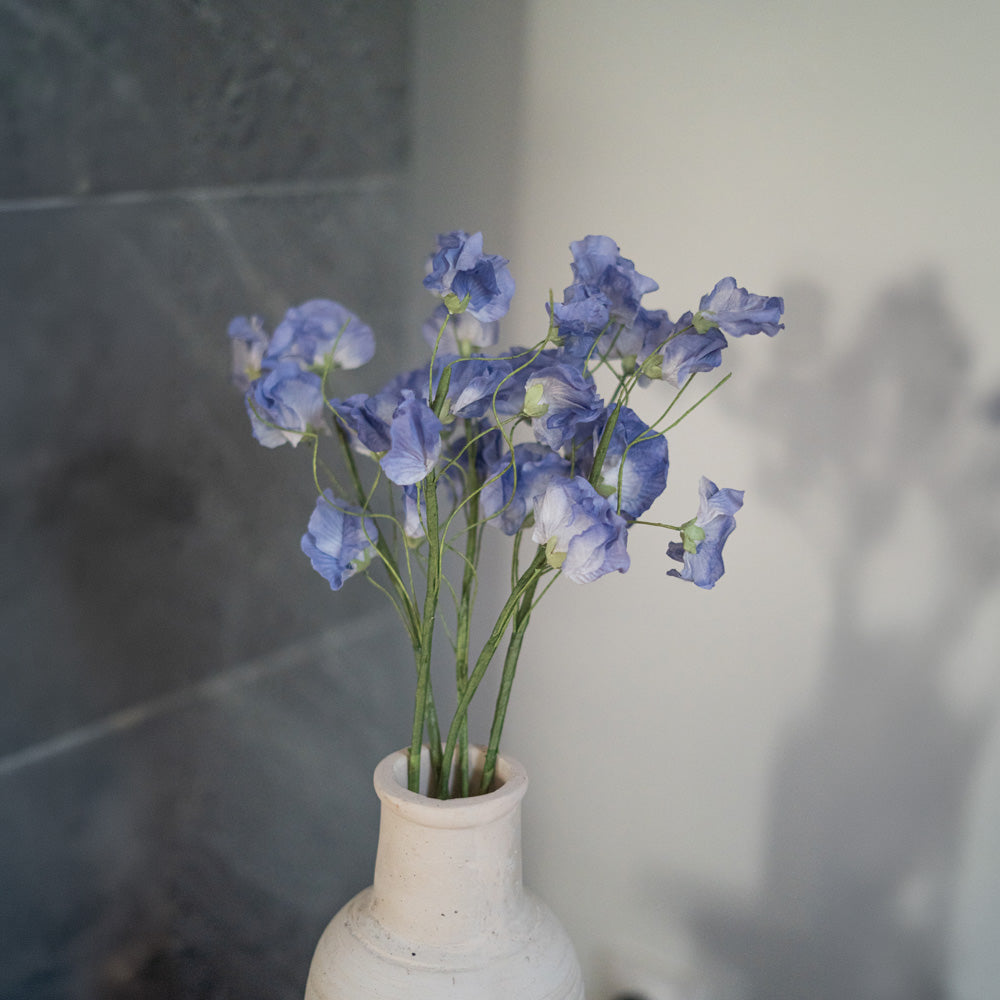 Flowrette pois de senteur bleu fleur papier artisanale tige