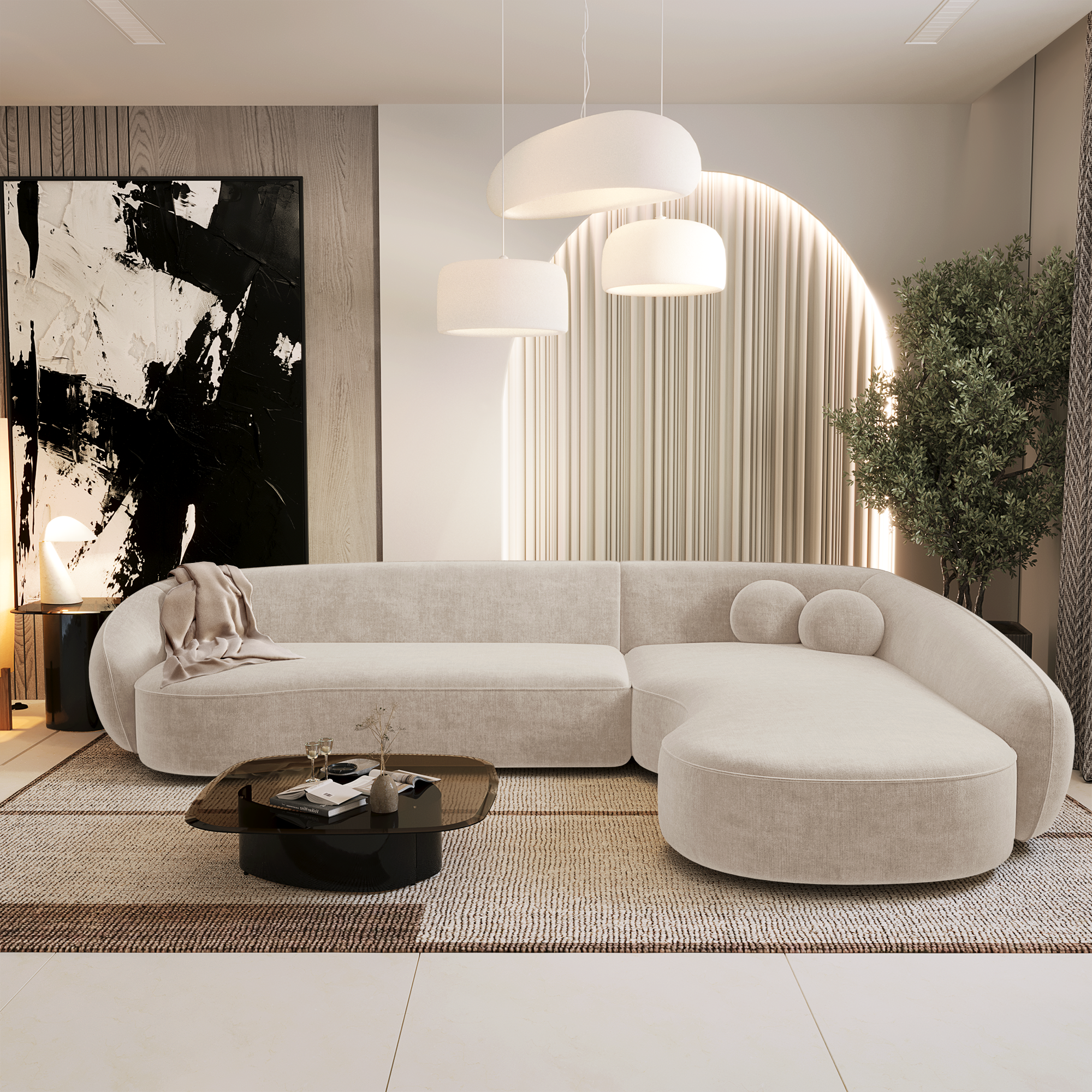 Sia Home Cooper canapé d'angle droit crème spacieux