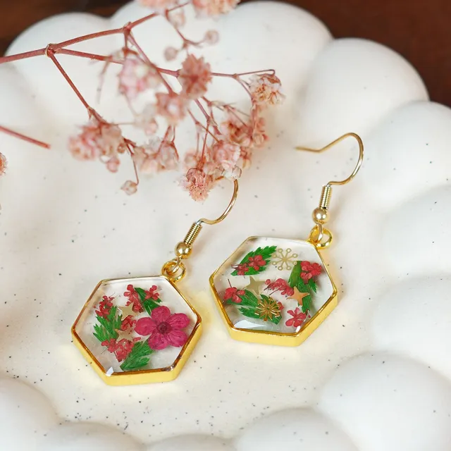 Flowrette Noëlle boucles d'oreilles fleurs séchées doré
